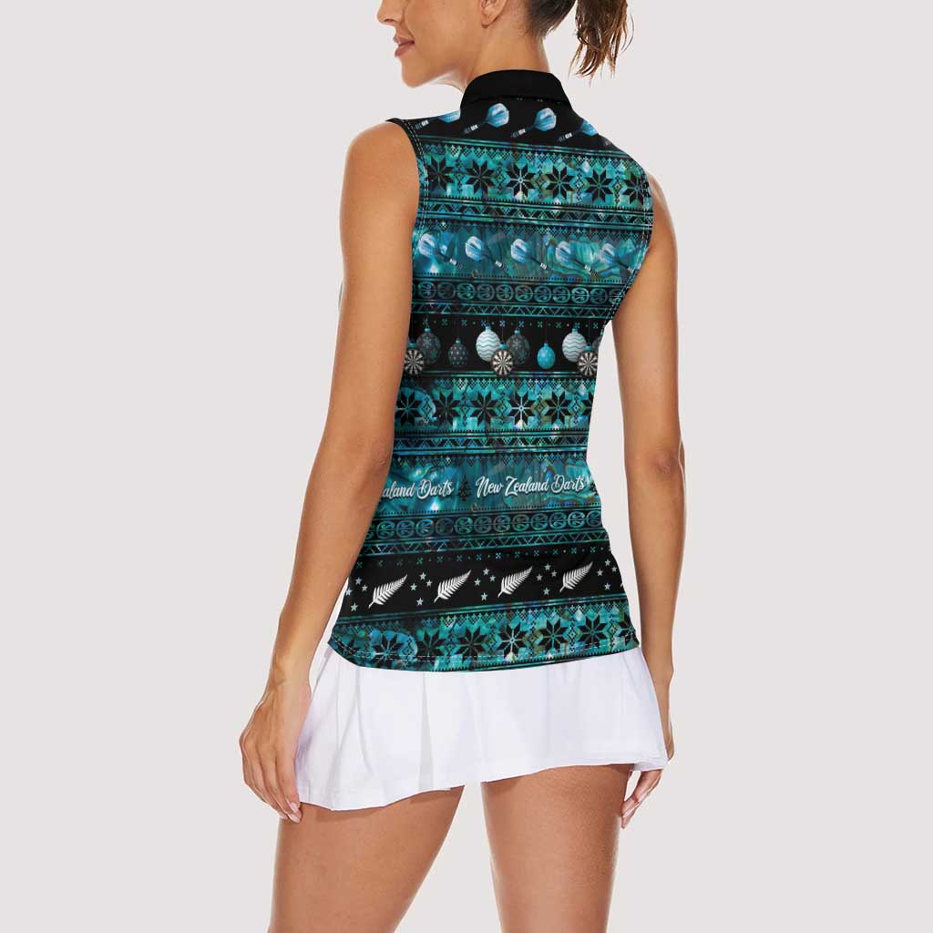 New Zealand Darts Christmas Women Sleeveless Polo Shirt Merry Xmas Aotearoa Maori Paua Shell LT14 - Polynesian Pride