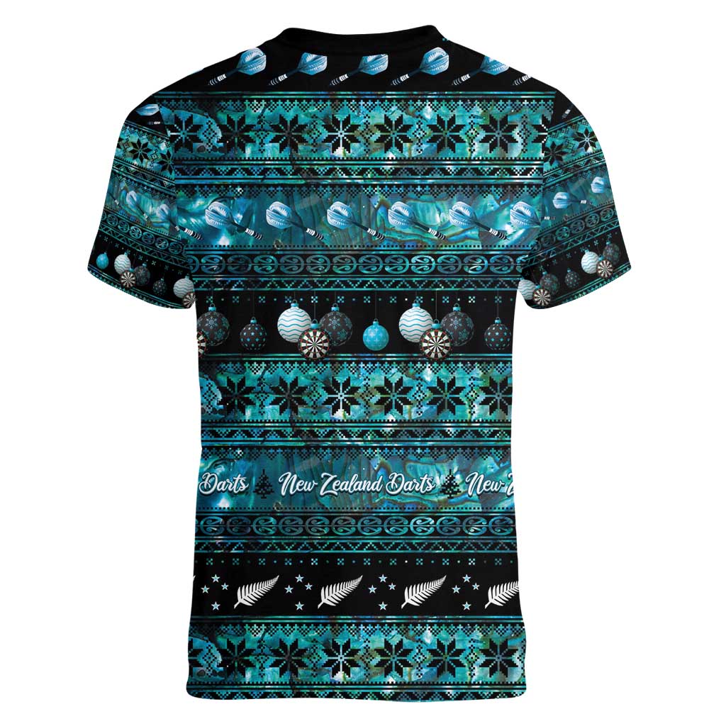 New Zealand Darts Christmas Women V-Neck T-Shirt Merry Xmas Aotearoa Maori Paua Shell LT14 - Polynesian Pride