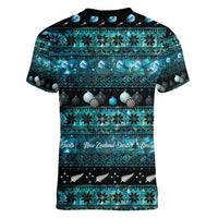 New Zealand Darts Christmas Women V-Neck T-Shirt Merry Xmas Aotearoa Maori Paua Shell LT14 - Polynesian Pride