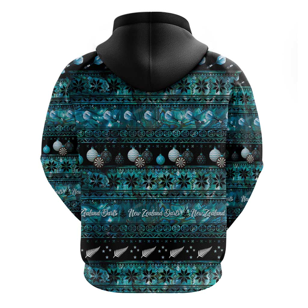 New Zealand Darts Christmas Zip Hoodie Merry Xmas Aotearoa Maori Paua Shell - Polynesian Pride