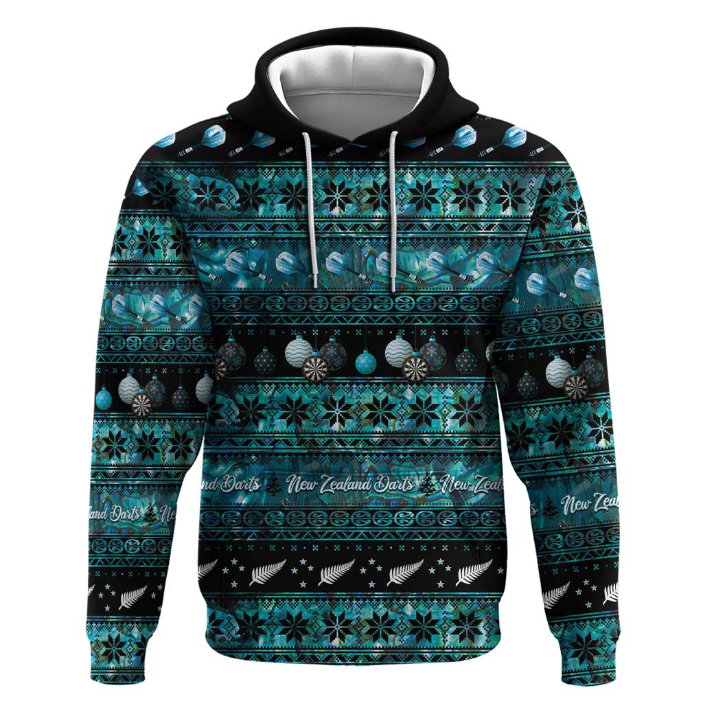 New Zealand Darts Christmas Zip Hoodie Merry Xmas Aotearoa Maori Paua Shell - Polynesian Pride
