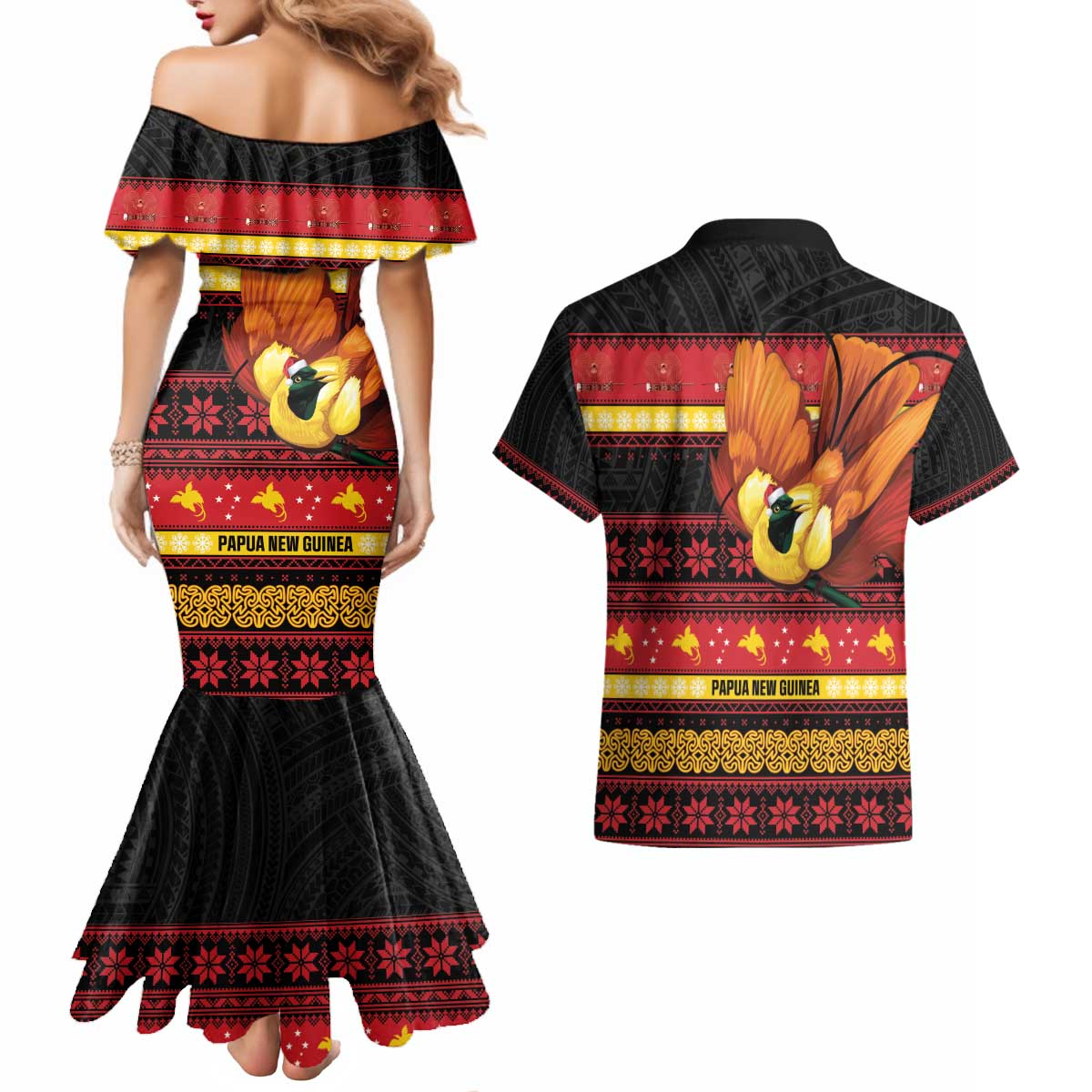 Papua New Guinea Christmas Couples Matching Mermaid Dress and Hawaiian Shirt Bikpela hamamas blong dispela Krismas LT14 - Polynesian Pride