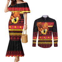 Papua New Guinea Christmas Couples Matching Mermaid Dress and Long Sleeve Button Shirt Bikpela hamamas blong dispela Krismas LT14 Red - Polynesian Pride