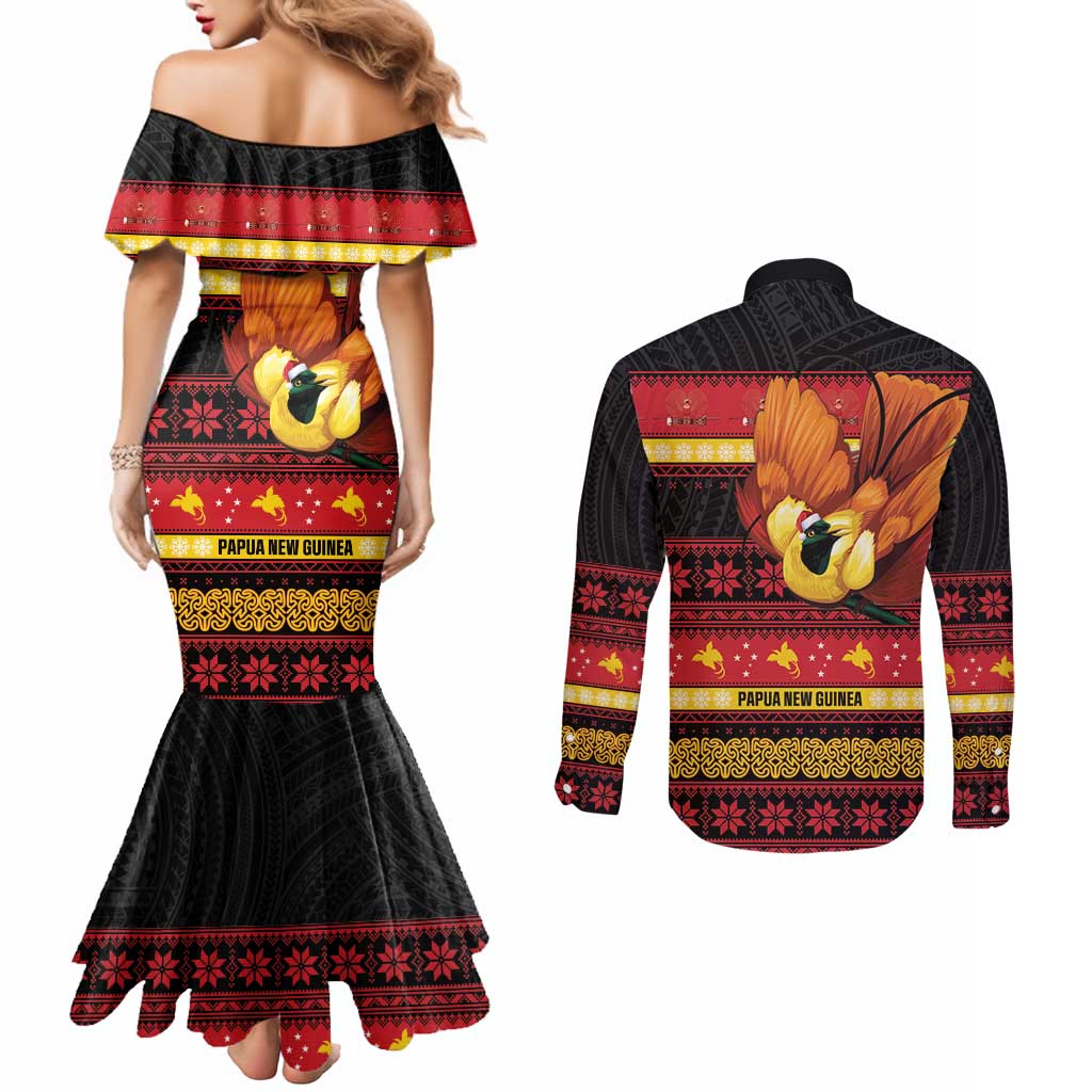Papua New Guinea Christmas Couples Matching Mermaid Dress and Long Sleeve Button Shirt Bikpela hamamas blong dispela Krismas LT14 - Polynesian Pride