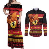 Papua New Guinea Christmas Couples Matching Off Shoulder Maxi Dress and Long Sleeve Button Shirt Bikpela hamamas blong dispela Krismas LT14 Red - Polynesian Pride