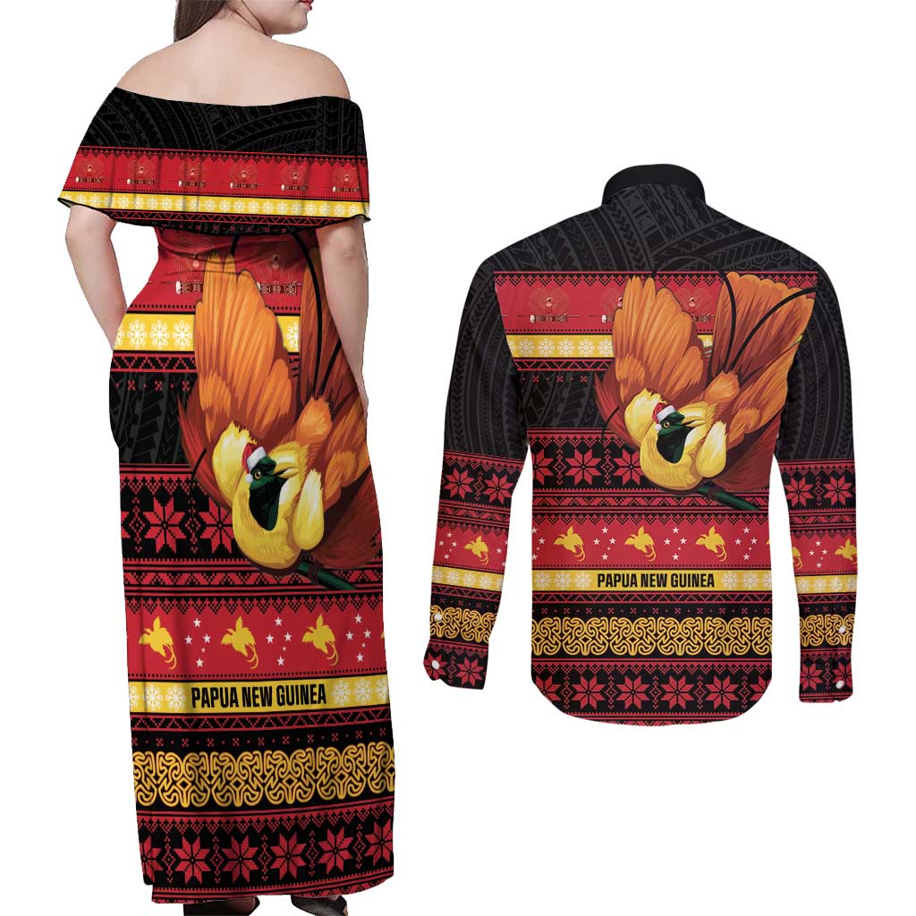 Papua New Guinea Christmas Couples Matching Off Shoulder Maxi Dress and Long Sleeve Button Shirt Bikpela hamamas blong dispela Krismas LT14 - Polynesian Pride