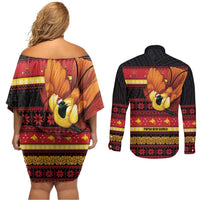 Papua New Guinea Christmas Couples Matching Off Shoulder Short Dress and Long Sleeve Button Shirt Bikpela hamamas blong dispela Krismas LT14 - Polynesian Pride