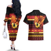 Papua New Guinea Christmas Couples Matching Off The Shoulder Long Sleeve Dress and Hawaiian Shirt Bikpela hamamas blong dispela Krismas LT14 - Polynesian Pride