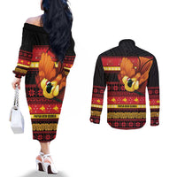 Papua New Guinea Christmas Couples Matching Off The Shoulder Long Sleeve Dress and Long Sleeve Button Shirt Bikpela hamamas blong dispela Krismas LT14 - Polynesian Pride
