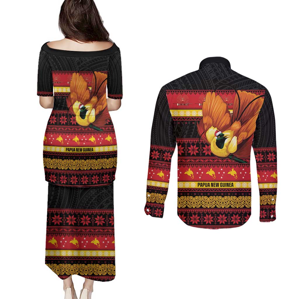 Papua New Guinea Christmas Couples Matching Puletasi and Long Sleeve Button Shirt Bikpela hamamas blong dispela Krismas LT14 - Polynesian Pride