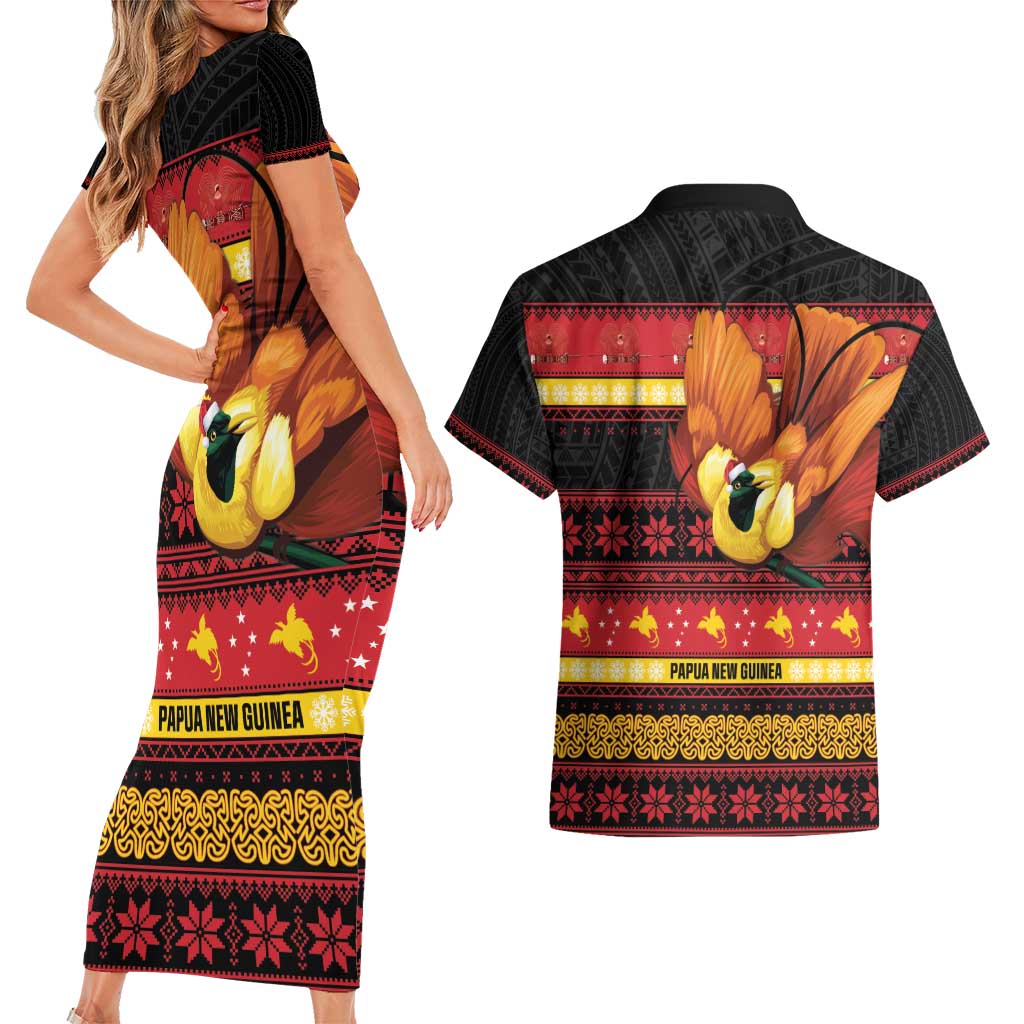 Papua New Guinea Christmas Couples Matching Short Sleeve Bodycon Dress and Hawaiian Shirt Bikpela hamamas blong dispela Krismas LT14 - Polynesian Pride
