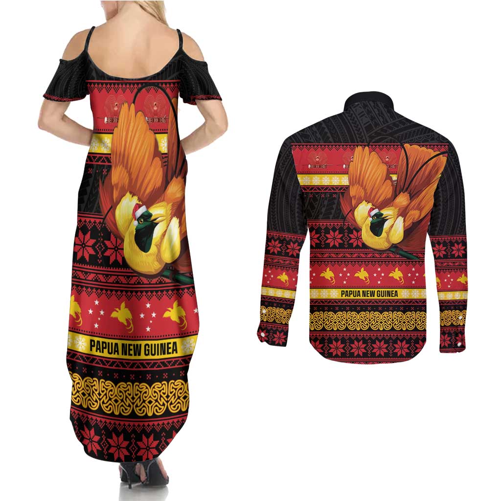 Papua New Guinea Christmas Couples Matching Summer Maxi Dress and Long Sleeve Button Shirt Bikpela hamamas blong dispela Krismas LT14 - Polynesian Pride