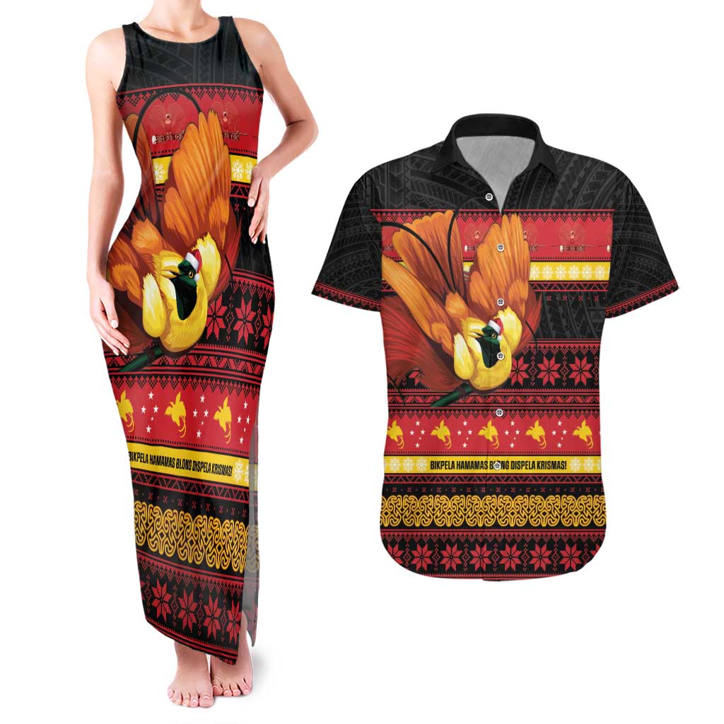 Papua New Guinea Christmas Couples Matching Tank Maxi Dress and Hawaiian Shirt Bikpela hamamas blong dispela Krismas LT14 Red - Polynesian Pride
