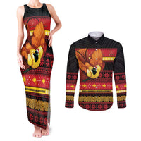 Papua New Guinea Christmas Couples Matching Tank Maxi Dress and Long Sleeve Button Shirt Bikpela hamamas blong dispela Krismas LT14 Red - Polynesian Pride