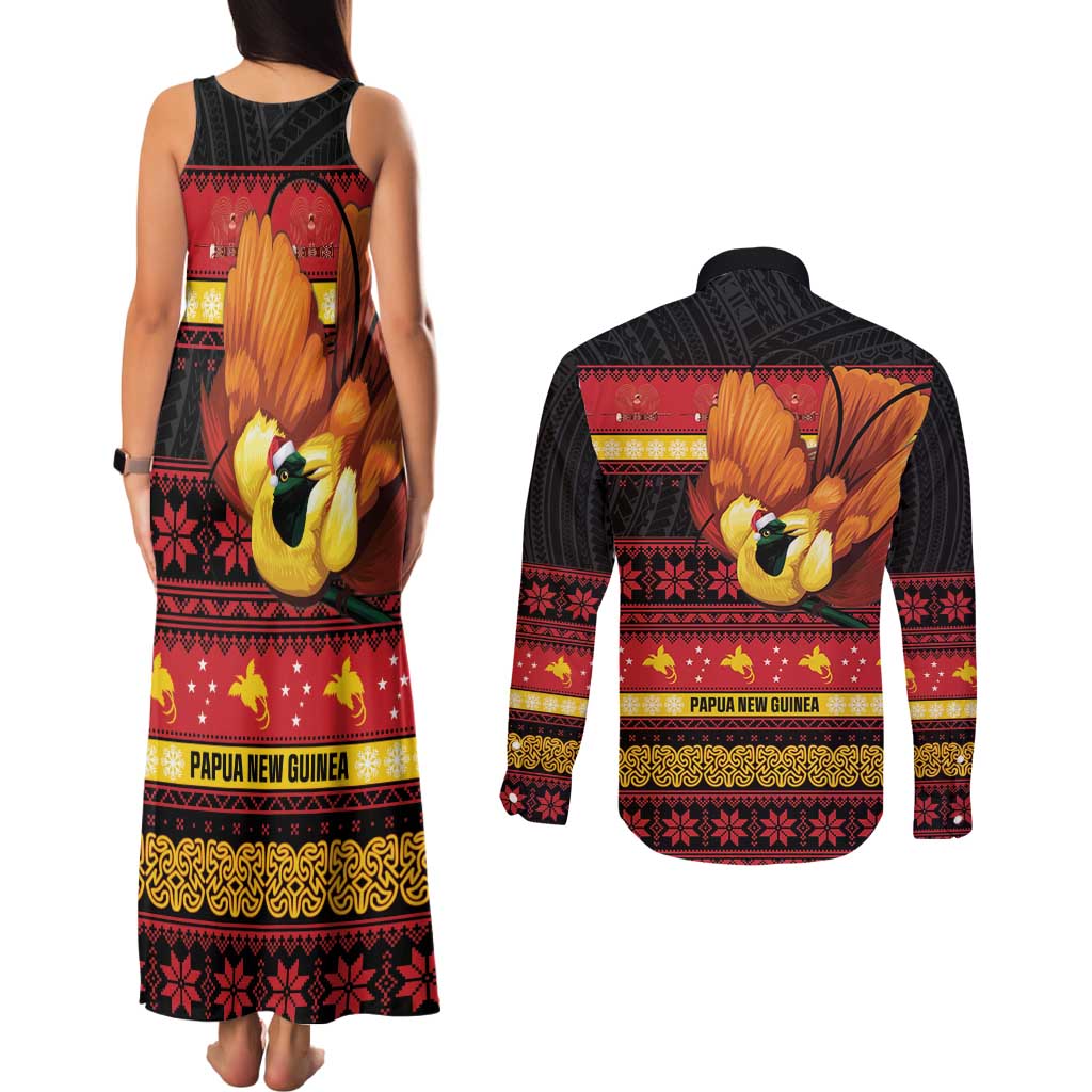 Papua New Guinea Christmas Couples Matching Tank Maxi Dress and Long Sleeve Button Shirt Bikpela hamamas blong dispela Krismas LT14 - Polynesian Pride