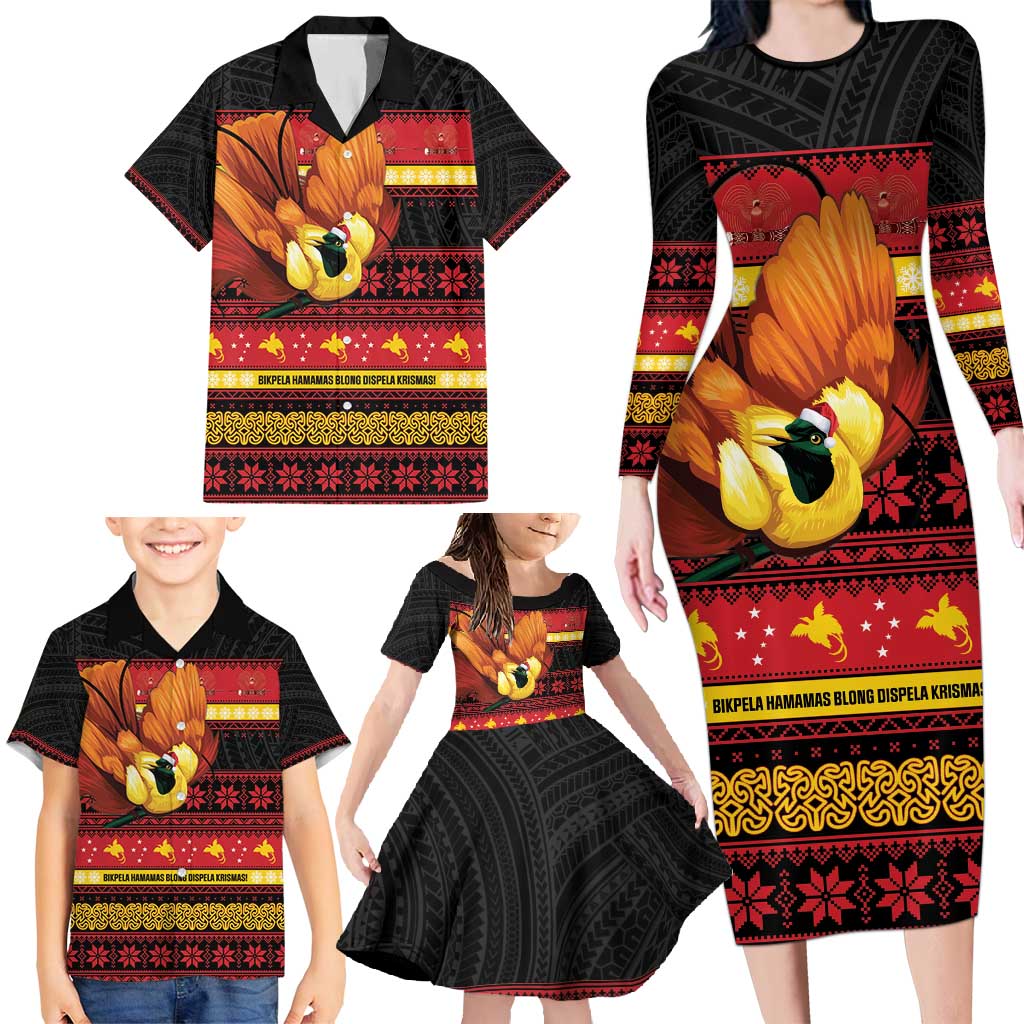 Papua New Guinea Christmas Family Matching Long Sleeve Bodycon Dress and Hawaiian Shirt Bikpela hamamas blong dispela Krismas LT14 - Polynesian Pride