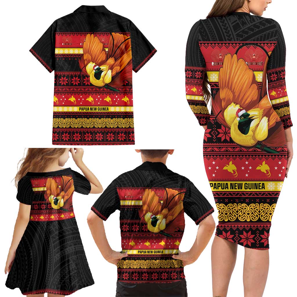 Papua New Guinea Christmas Family Matching Long Sleeve Bodycon Dress and Hawaiian Shirt Bikpela hamamas blong dispela Krismas LT14 - Polynesian Pride