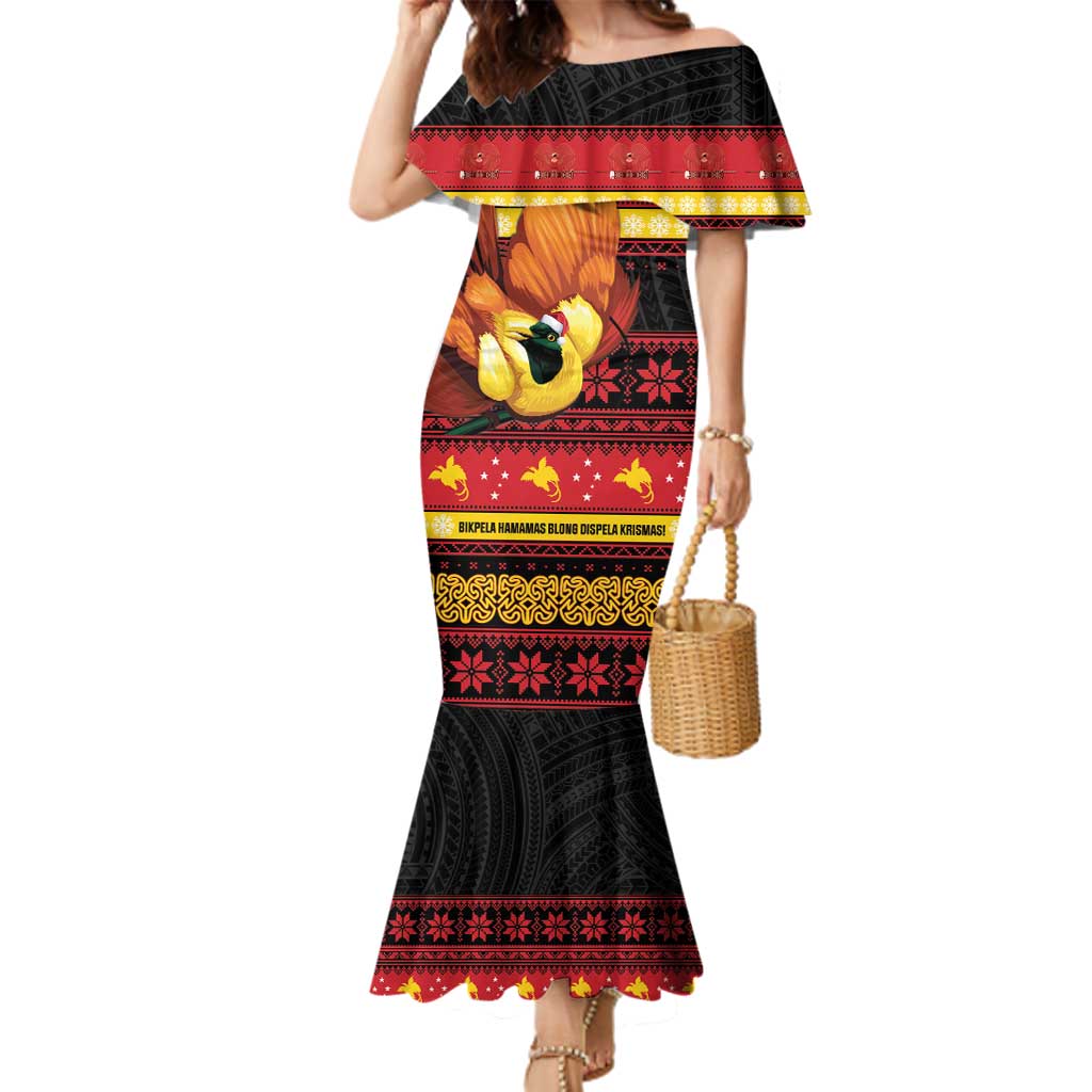 Papua New Guinea Christmas Family Matching Mermaid Dress and Hawaiian Shirt Bikpela hamamas blong dispela Krismas LT14 Mom's Dress Red - Polynesian Pride