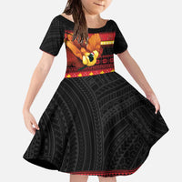 Papua New Guinea Christmas Family Matching Off The Shoulder Long Sleeve Dress and Hawaiian Shirt Bikpela hamamas blong dispela Krismas LT14 Daughter's Dress Red - Polynesian Pride