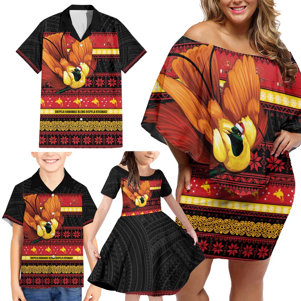 Papua New Guinea Christmas Family Matching Off Shoulder Short Dress and Hawaiian Shirt Bikpela hamamas blong dispela Krismas LT14 - Polynesian Pride