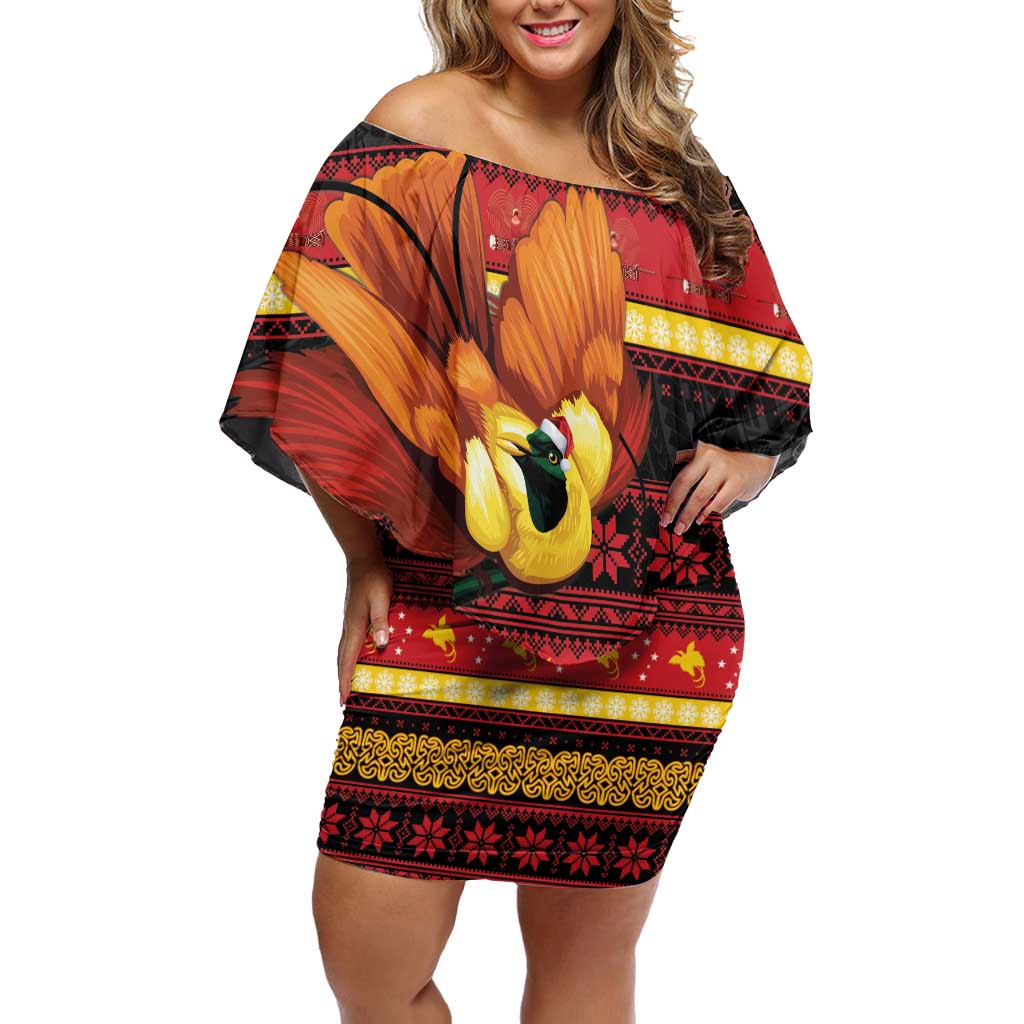 Papua New Guinea Christmas Family Matching Off Shoulder Short Dress and Hawaiian Shirt Bikpela hamamas blong dispela Krismas LT14 Mom's Dress Red - Polynesian Pride