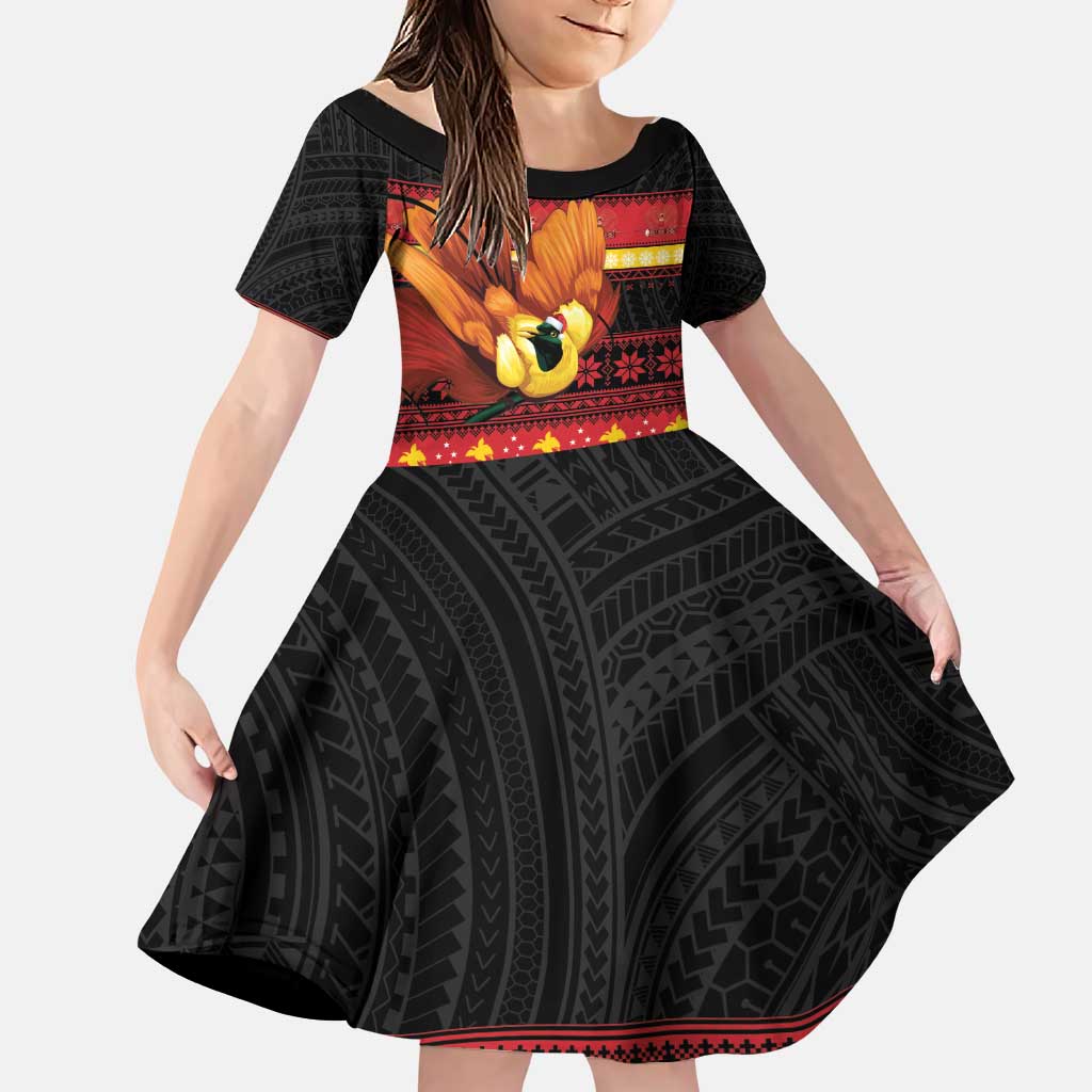 Papua New Guinea Christmas Family Matching Puletasi and Hawaiian Shirt Bikpela hamamas blong dispela Krismas LT14 Daughter's Dress Red - Polynesian Pride