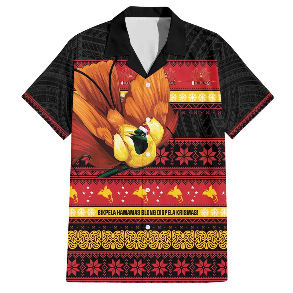 Papua New Guinea Christmas Family Matching Summer Maxi Dress and Hawaiian Shirt Bikpela hamamas blong dispela Krismas LT14 Dad's Shirt - Short Sleeve Red - Polynesian Pride