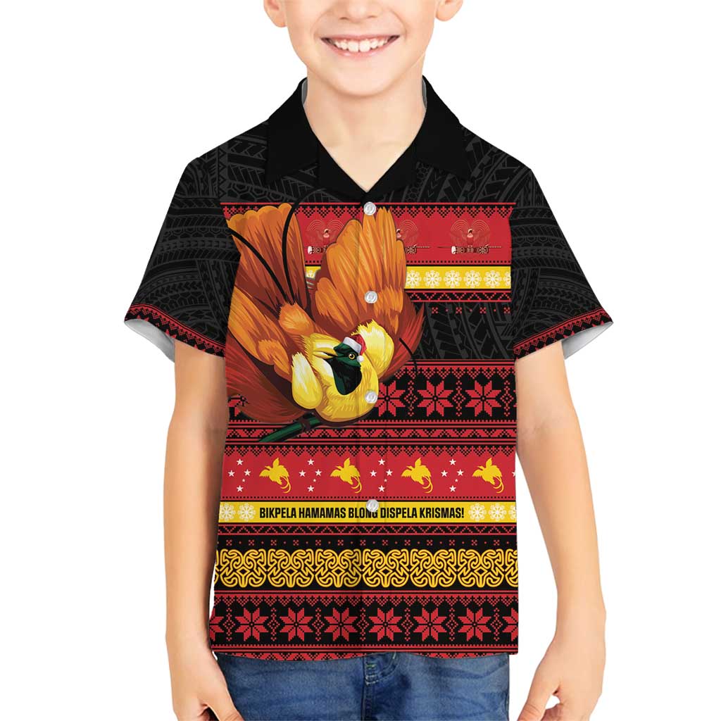 Papua New Guinea Christmas Family Matching Tank Maxi Dress and Hawaiian Shirt Bikpela hamamas blong dispela Krismas LT14 Son's Shirt Red - Polynesian Pride