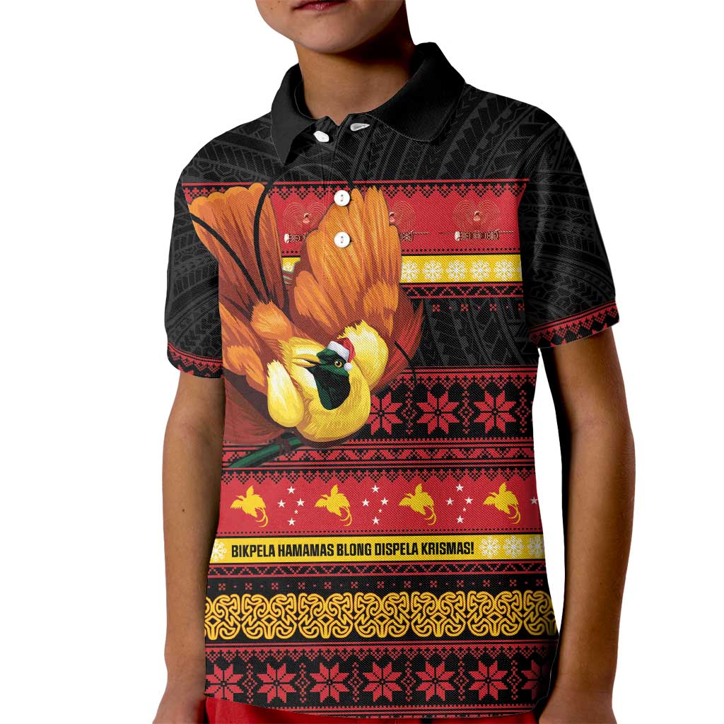 Papua New Guinea Christmas Kid Polo Shirt Bikpela hamamas blong dispela Krismas LT14 Kid Red - Polynesian Pride