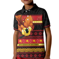 Papua New Guinea Christmas Kid Polo Shirt Bikpela hamamas blong dispela Krismas LT14 Kid Red - Polynesian Pride