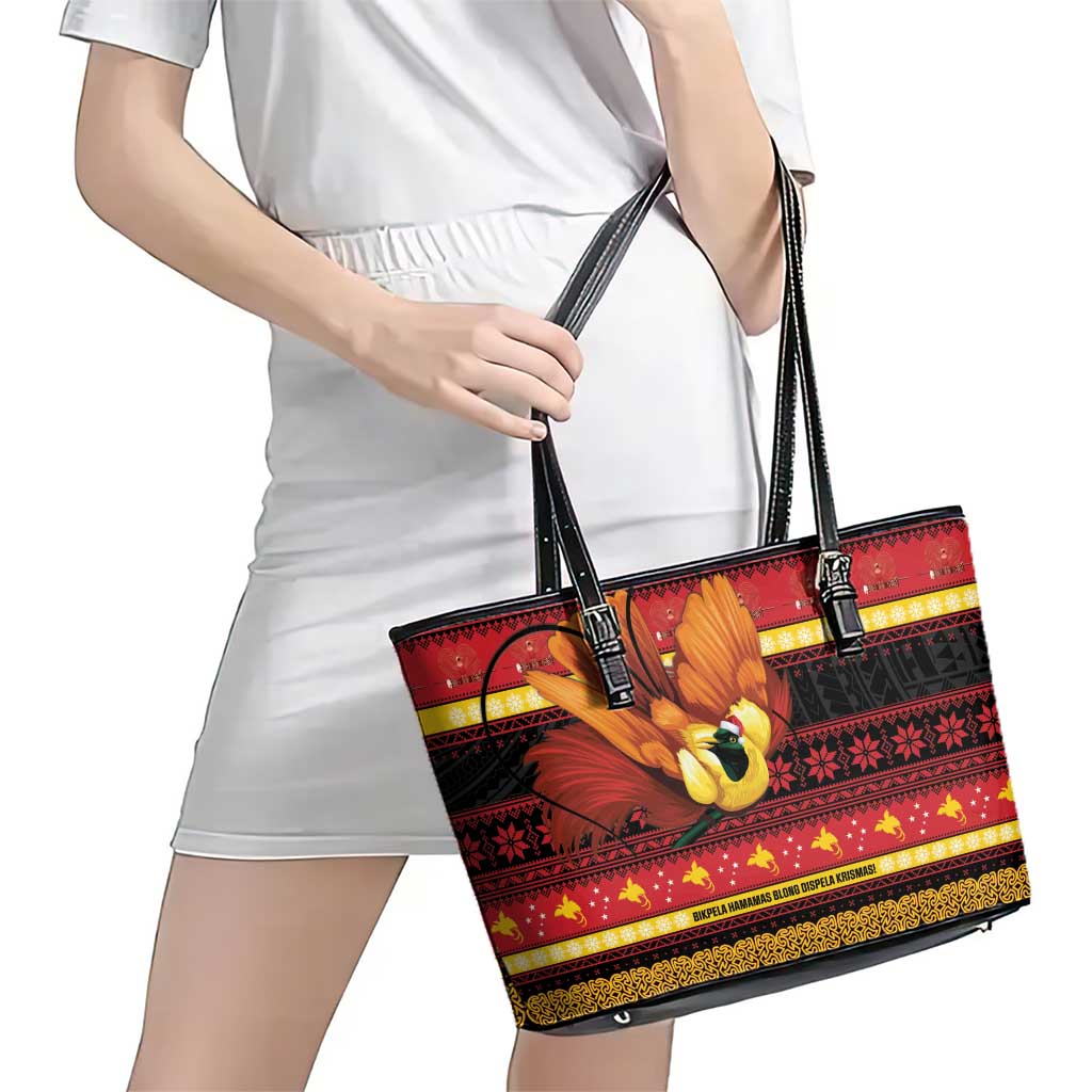 Papua New Guinea Christmas Leather Tote Bag Bikpela hamamas blong dispela Krismas - Polynesian Pride