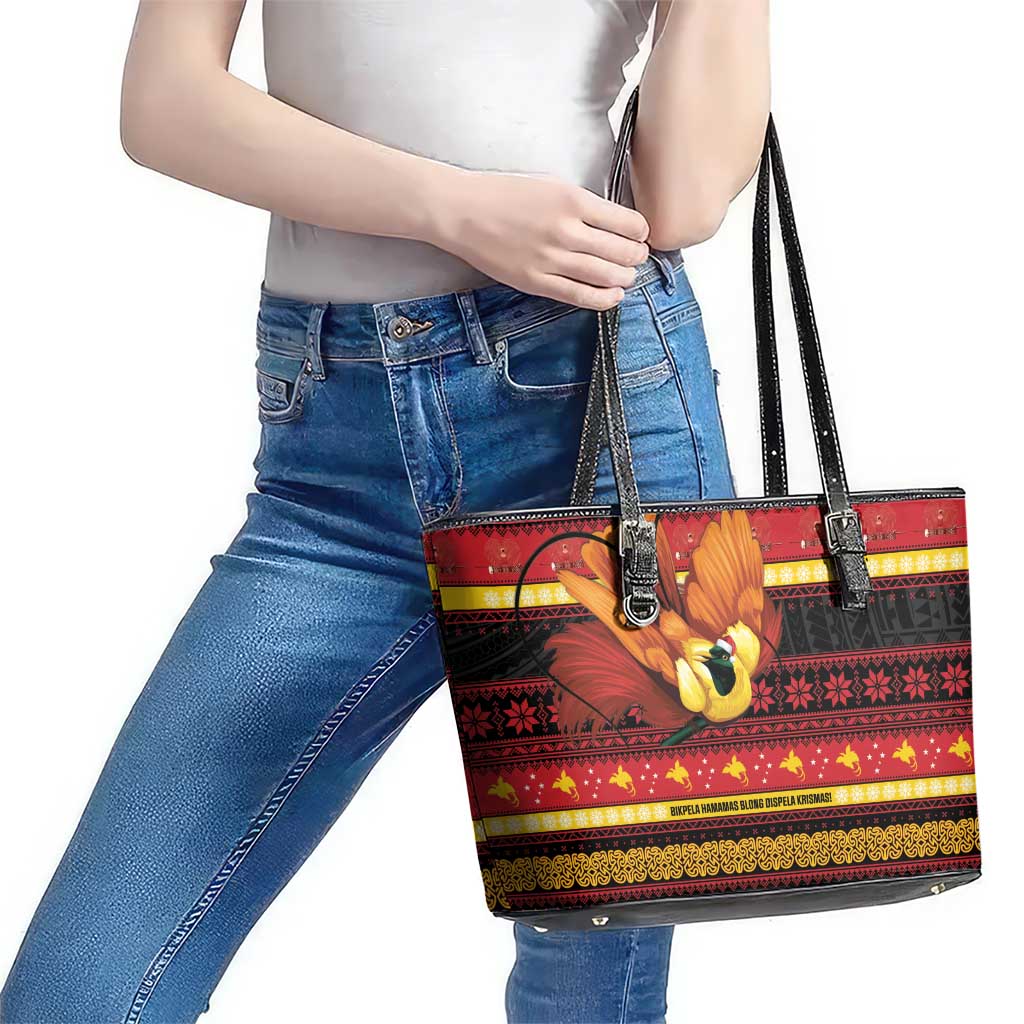 Papua New Guinea Christmas Leather Tote Bag Bikpela hamamas blong dispela Krismas - Polynesian Pride
