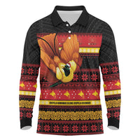 Papua New Guinea Christmas Long Sleeve Polo Shirt Bikpela hamamas blong dispela Krismas LT14 Red - Polynesian Pride