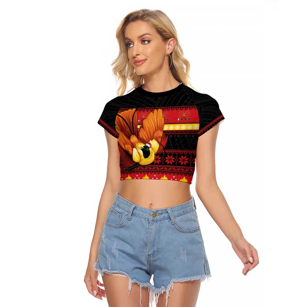 Papua New Guinea Christmas Raglan Cropped T Shirt Bikpela hamamas blong dispela Krismas - Polynesian Pride