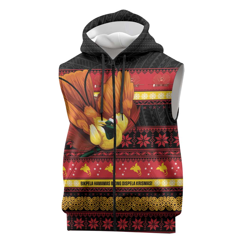 Papua New Guinea Christmas Sleeveless Zip Hoodie Bikpela hamamas blong dispela Krismas LT14 Red - Polynesian Pride
