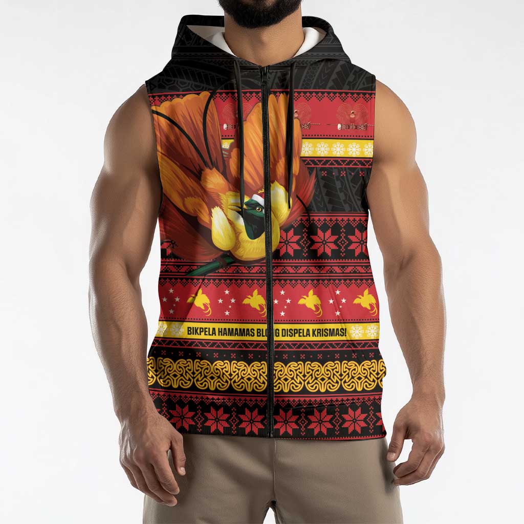 Papua New Guinea Christmas Sleeveless Zip Hoodie Bikpela hamamas blong dispela Krismas LT14 - Polynesian Pride