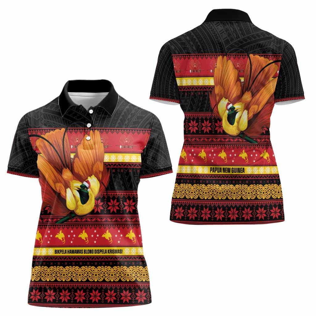 Papua New Guinea Christmas Women Polo Shirt Bikpela hamamas blong dispela Krismas LT14 - Polynesian Pride