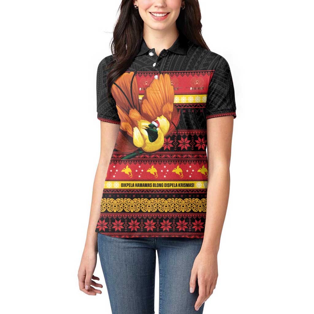 Papua New Guinea Christmas Women Polo Shirt Bikpela hamamas blong dispela Krismas LT14 - Polynesian Pride