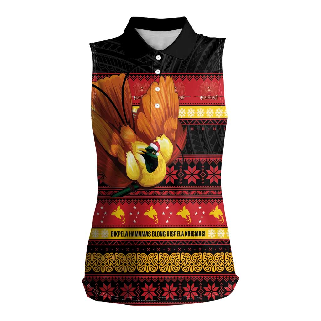 Papua New Guinea Christmas Women Sleeveless Polo Shirt Bikpela hamamas blong dispela Krismas LT14 Female Red - Polynesian Pride