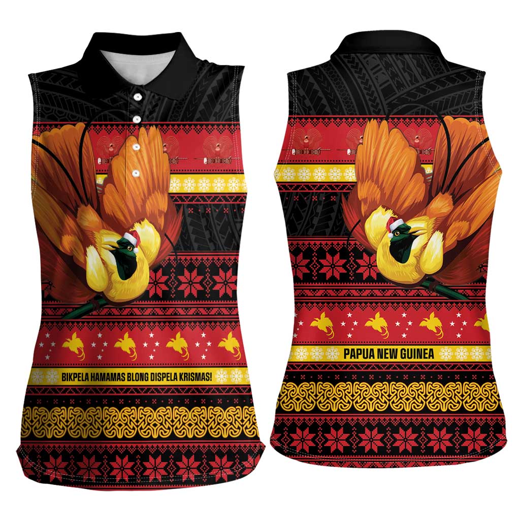 Papua New Guinea Christmas Women Sleeveless Polo Shirt Bikpela hamamas blong dispela Krismas LT14 - Polynesian Pride