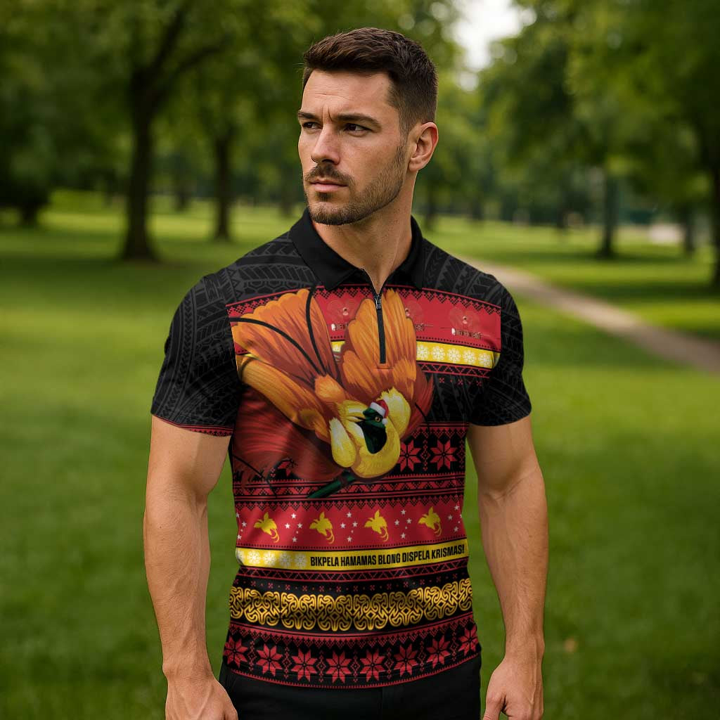 Papua New Guinea Christmas Zipper Polo Shirt Bikpela hamamas blong dispela Krismas LT14 - Polynesian Pride