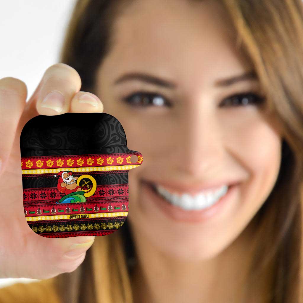 Vanuatu Christmas AirPods Case Joyeux Noel Surfing Santa With Boar Tusk - Polynesian Pride