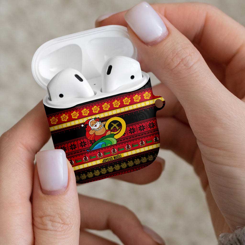 Vanuatu Christmas AirPods Case Joyeux Noel Surfing Santa With Boar Tusk - Polynesian Pride