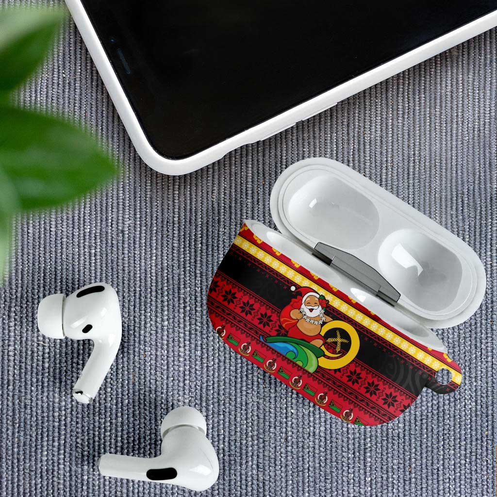 Vanuatu Christmas AirPods Case Joyeux Noel Surfing Santa With Boar Tusk - Polynesian Pride