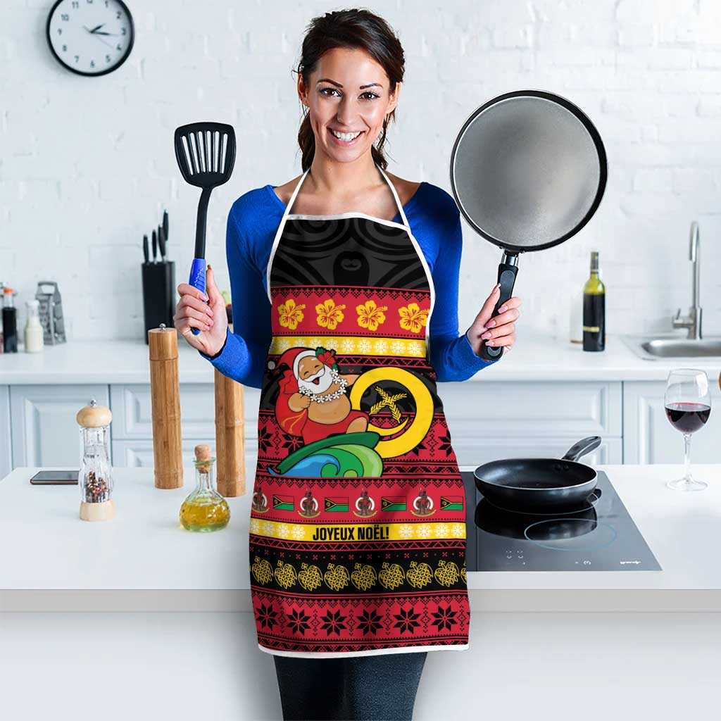 Vanuatu Christmas Apron Joyeux Noel Surfing Santa With Boar Tusk - Polynesian Pride