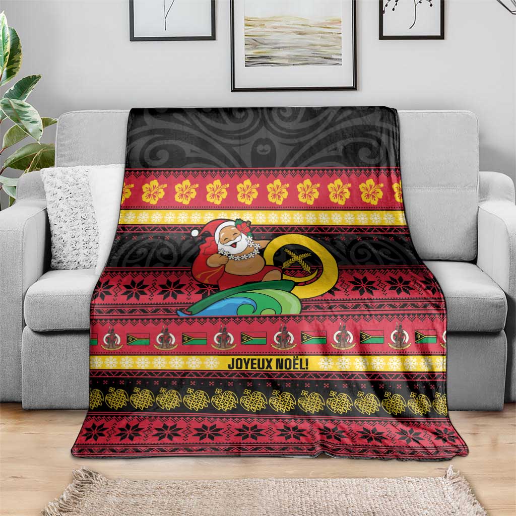 Vanuatu Christmas Blanket Joyeux Noel Surfing Santa With Boar Tusk - Polynesian Pride