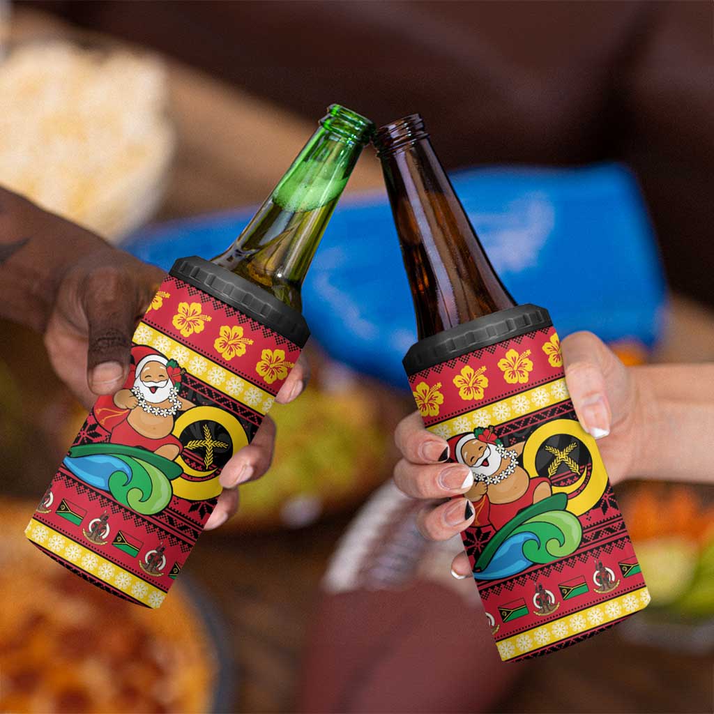 Vanuatu Christmas 4 in 1 Can Cooler Tumbler Joyeux Noel Surfing Santa With Boar Tusk - Polynesian Pride