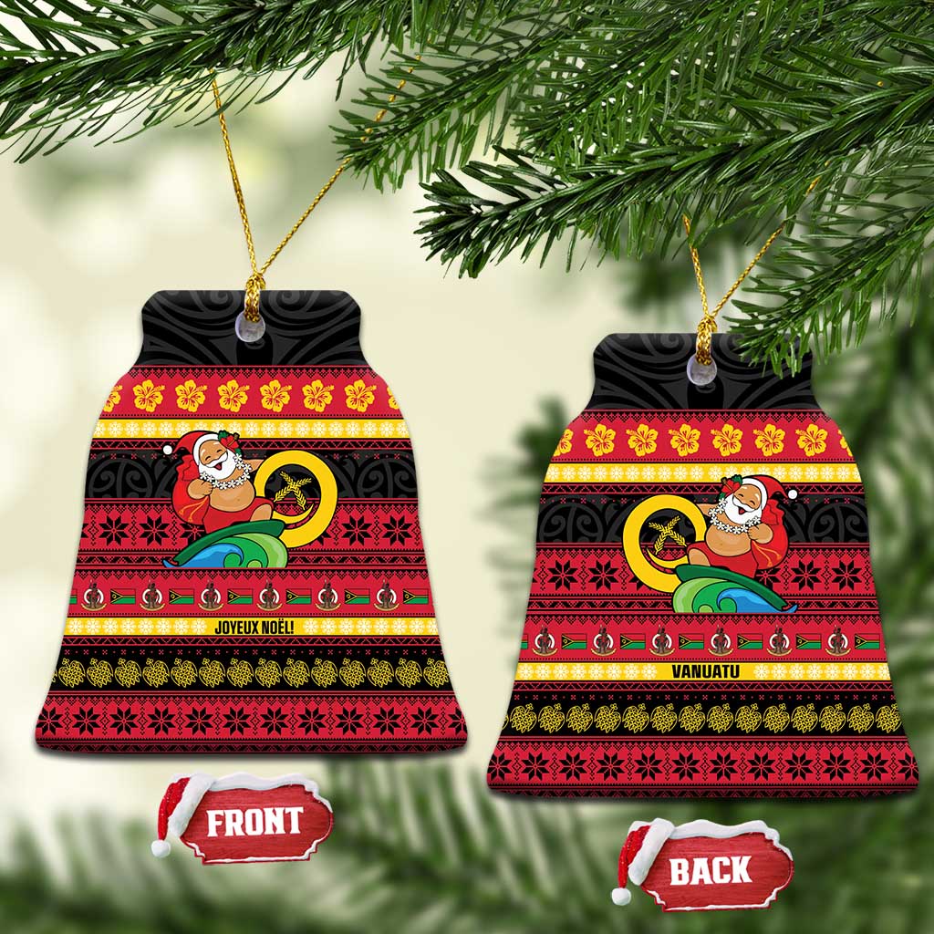 Vanuatu Christmas Ceramic Ornament Joyeux Noel Surfing Santa With Boar Tusk - Polynesian Pride