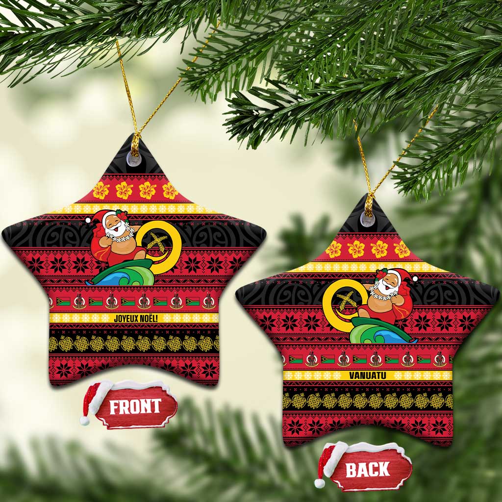 Vanuatu Christmas Ceramic Ornament Joyeux Noel Surfing Santa With Boar Tusk - Polynesian Pride