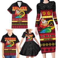 Vanuatu Christmas Family Matching Long Sleeve Bodycon Dress and Hawaiian Shirt Joyeux Noel Surfing Santa With Boar Tusk LT14 - Polynesian Pride